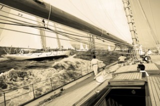 Sepia of classic yacht Eleonora