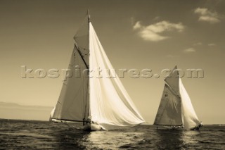 Sepia of classic yacht Mariquita and Tuiga