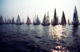 Round the Island Race 1991 - Isle of Wight, UK. Each year 1,500 yachts compete in this annual fleet regatta.