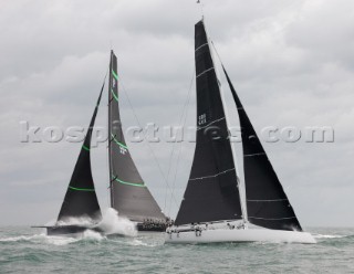 Bella Mente and the new custom-built Frers designed D60 called Spectre owned by Peter Dubens racing in the Royal Yacht Squadron Bicentenary Regatta 2015 - Cowes, Isle of Wight, UK