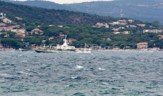 Motor boat caught in bad weather during a storm in the South of France