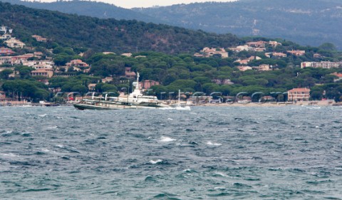 Motor boat caught in bad weather during a storm in the South of France