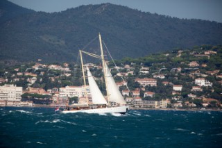 Sailboat caught in bad weather during a storm in the South of France