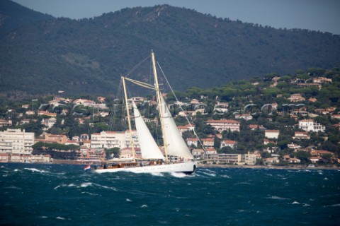 Sailboat caught in bad weather during a storm in the South of France