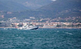 Motor boat caught in bad weather during a storm in the South of France