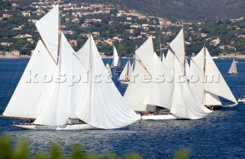 SAINTTROPEZ FRANCE  OCT 5th The large classic schooners drift becalmed without wind on the startline