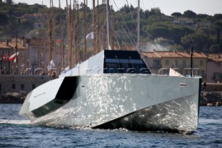 SAINT-TROPEZ, FRANCE - October 5th: The incredible Wallypower 118 powerboat of Monaco owned by Italian entrepreneur Luca Bassani, at anchor during the Voiles de Saint-Tropez  on October 5th 2006. The superyacht is famous for its revolutionary design and for appearing in the movie, The Island. The largest classic and modern yachts from around the world gather in Saint-Tropez annually for a week of racing and festivities to mark the end of the Mediterranean season, before heading across the Atlantic to winter in the Caribbean.