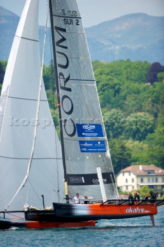 D35 catamaran multihulls racing on the Vulcan Trophy on Lake Geneva