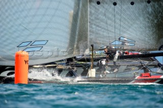 Alinghi. D35 catamaran multihulls racing on the Vulcan Trophy on Lake Geneva