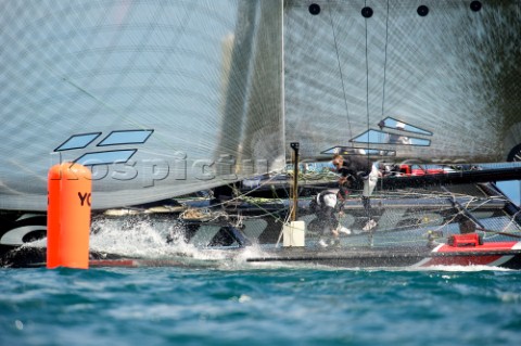 Alinghi D35 catamaran multihulls racing on the Vulcan Trophy on Lake Geneva