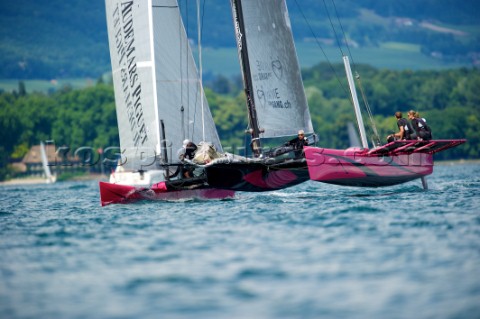 LadyCat skippered by Donnatella Bertarelli D35 catamaran multihulls racing on the Vulcan Trophy on L