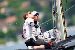 Ernesto Bertarelli of Alinghi. D35 catamaran multihulls racing on the Vulcan Trophy on Lake Geneva