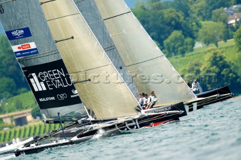 D35 catamaran multihulls racing on the Vulcan Trophy on Lake Geneva