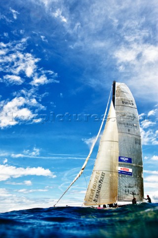 LadyCat skippered by Donnatella Bertarelli D35 catamaran multihulls racing on the Vulcan Trophy on L