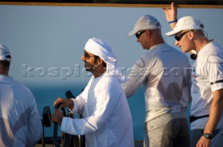 LOUIS VUITTON TROPHY, DUBAI, UNITED ARAB EMIRATES, NOVEMBER 20TH 2010: The crew participating in a traditional dhow race. Louis Vuitton Trophy in Dubai (12 - 27 November 2010).