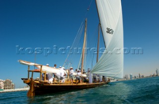 LOUIS VUITTON TROPHY, DUBAI, UNITED ARAB EMIRATES, NOVEMBER 20TH 2010: The crew participating in a traditional dhow race. Louis Vuitton Trophy in Dubai (12 - 27 November 2010).