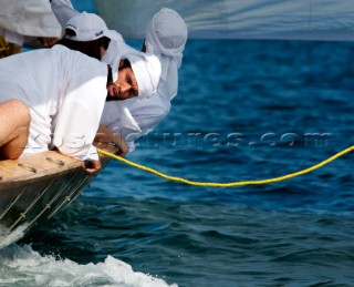 LOUIS VUITTON TROPHY, DUBAI, UNITED ARAB EMIRATES, NOVEMBER 20TH 2010: The crew participating in a traditional dhow race. Louis Vuitton Trophy in Dubai (12 - 27 November 2010).