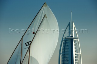 LOUIS VUITTON TROPHY, DUBAI, UNITED ARAB EMIRATES, NOVEMBER 20TH 2010: The crew participating in a traditional dhow race. Louis Vuitton Trophy in Dubai (12 - 27 November 2010).