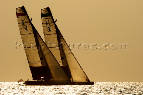 LOUIS VUITTON TROPHY DUBAI UNITED ARAB EMIRATES NOVEMBER 20TH 2010  Sails of the IACC yachts at suns