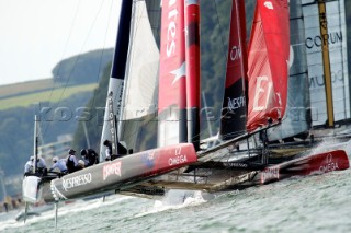 AMERICAS CUP WORLD SERIES, PLYMOUTH, UK, SEPTEMBER 14TH 2011: Emirates Team New Zealand - AC45 - the fleet race of the AC World Series day 4, Plymouth, UK.