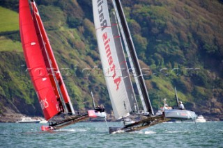 AMERICAS CUP WORLD SERIES, PLYMOUTH, UK, SEPTEMBER 14TH 2011: Emirates Team New Zealand & Artemis - AC45 - the fleet race of the AC World Series day 4, Plymouth, UK.