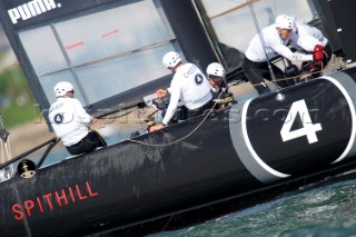 AMERICAS CUP WORLD SERIES, PLYMOUTH, UK, SEPTEMBER 14TH 2011: Oracle Racing Spithill - AC45 - the fleet race of the AC World Series day 4, Plymouth, UK.