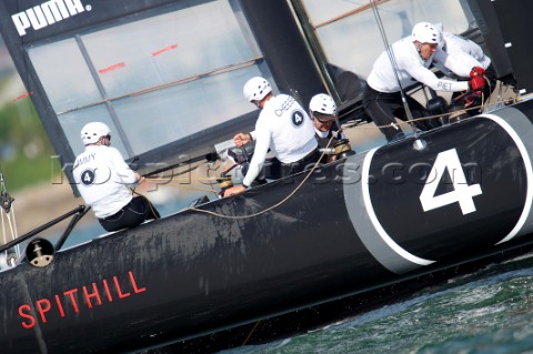 AMERICAS CUP WORLD SERIES PLYMOUTH UK SEPTEMBER 14TH 2011 Oracle Racing Spithill  AC45  the fleet ra