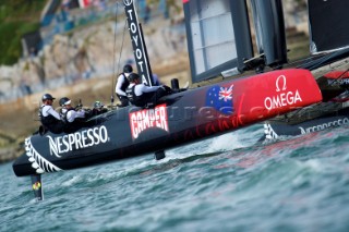 AMERICAS CUP WORLD SERIES, PLYMOUTH, UK, SEPTEMBER 14TH 2011: Emirates Team New Zealand - AC45 - the fleet race of the AC World Series day 4, Plymouth, UK.