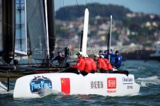 AMERICAS CUP WORLD SERIES, PLYMOUTH, UK, SEPTEMBER 14TH 2011: China Team - AC45 - the fleet race of the AC World Series day 4, Plymouth, UK.