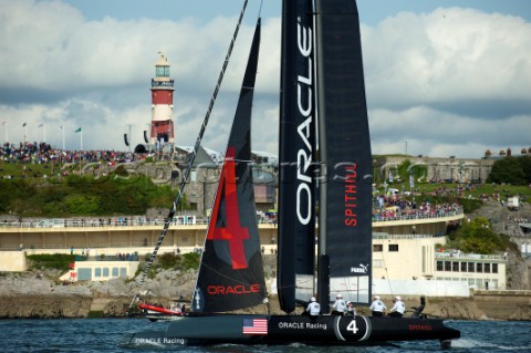 AMERICAS CUP WORLD SERIES PLYMOUTH UK SEPTEMBER 14TH 2011 Oracle Racing Spithill  AC45  the fleet ra