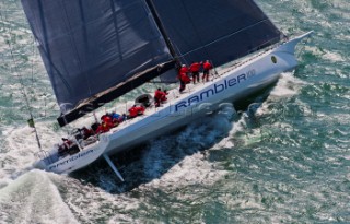 Race Start. Rambler 100, Sail n: USA25555, Class: IRC CK, Division: IRC, Owner: George David, Type: JK 100.  Rolex Fastnet Race 2011.