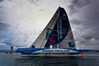 Maxi Banque Populaire, Sail n: FRA01, Class: Multihull, Division: Multihull, Owner: Banque Populaire, Type: VPLP 140 Trimaran.  Rolex Fastnet Race 2011.