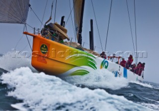 Team Sanya, Sail n: CHN99, Class: Volvo 70, Division: Volvo 70, Owner: Team Sanya, Type: Volvo 70  heading to Plymouth.  Rolex Fastnet Race 2011.