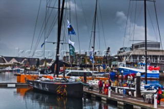 Dockside. Abu Dhabi with the class winner flag.  Rolex Fastnet Race 2011.