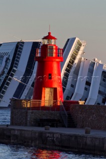 The passenger cruise ship Costa Concordia hit rocks and ran aground at 9.45pm on the Island of Giglio on January 13th 2012. The wrecked ship lays on a reef heeled on its side.