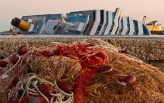 The passenger cruise ship Costa Concordia hit rocks and ran aground at 9.45pm on the Island of Giglio on January 13th 2012. The wrecked ship lays on a reef heeled on its side.