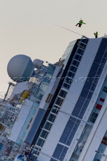 The passenger cruise ship Costa Concordia hit rocks and ran aground at 9.45pm on the Island of Giglio on January 13th 2012. The wrecked ship lays on a reef heeled on its side.