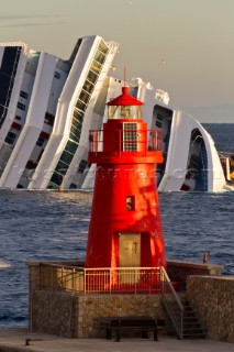 The passenger cruise ship Costa Concordia hit rocks and ran aground at 9.45pm on the Island of Giglio on January 13th 2012. The wrecked ship lays on a reef heeled on its side.