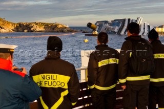 The passenger cruise ship Costa Concordia hit rocks and ran aground at 9.45pm on the Island of Giglio on January 13th 2012. The wrecked ship lays on a reef heeled on its side.