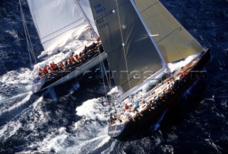 Swan Cup 2000. Fleet of Nautor Swan yachts racing off Porto Cervo