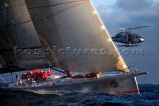 Hobart, 28-12-2006  Rolex Sydney Hobart 2006  WILD OATS XI sailing off Tasman Island