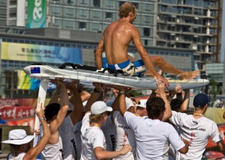 Qingdao, China, 20080820  Qingdao 2008 OLYMPICS  GOLD MEDAL  Windsurfer Men - New Zealand - Tom Ashley