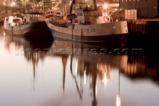 Old whaling ships moored in Reykjavik Harbour, Iceland