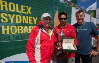 Sydney, 28-12-2008  Rolex Sydney Hobart Yacht Race 2008  Richard de Leyser (Rolex Australia) presents Rolex Yacht-Master timepiece to Wild Oats skipper, Mark Richards & Owner, Bob Oatley