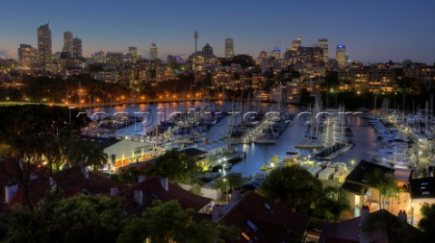 Sydney 21122008  Rolex Sydney Hobart Yacht Race 2008  Sydney skyline with CYCA in foreground