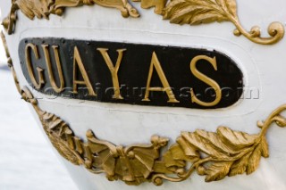 Ships name plate  The Tall ShipsÕ Races 2007 Mediterranea in Genova. Guayas (Ecuador)