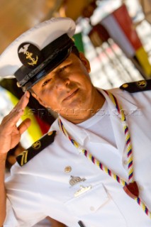 Sailor salutes  The Tall ShipsÕ Races 2007 Mediterranea in Genova. Guayas (Ecuador). Duran Vidal.