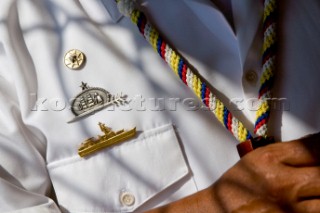 Pins badges and awards or merit on a sailors uniform  The Tall Ships Races 2007 Mediterranea in Genova. Guayas (Ecuador)