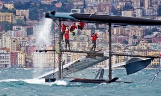 Naples (Italy), 11/04/2012  Americas Cup World Series Naples 2012  Artemis Racing nose dives and capsizes on Day 1