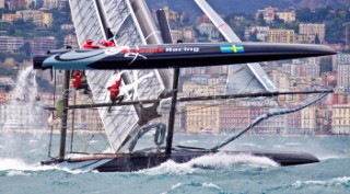 Naples (Italy), 11/04/2012  Americas Cup World Series Naples 2012  Artemis Racing nose dives and capsizes on Day 1